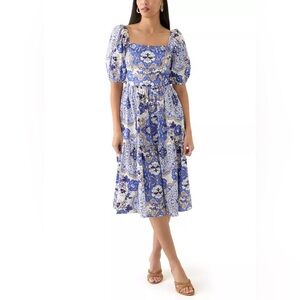 Vince Camuto Women's Floral-Print Puffed-Sleeve Midi Dress